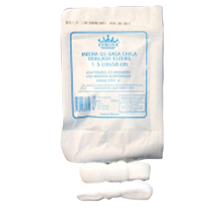 Mecha de Gasa Chica Doblada Estéril 1.5 cm x 50 cm